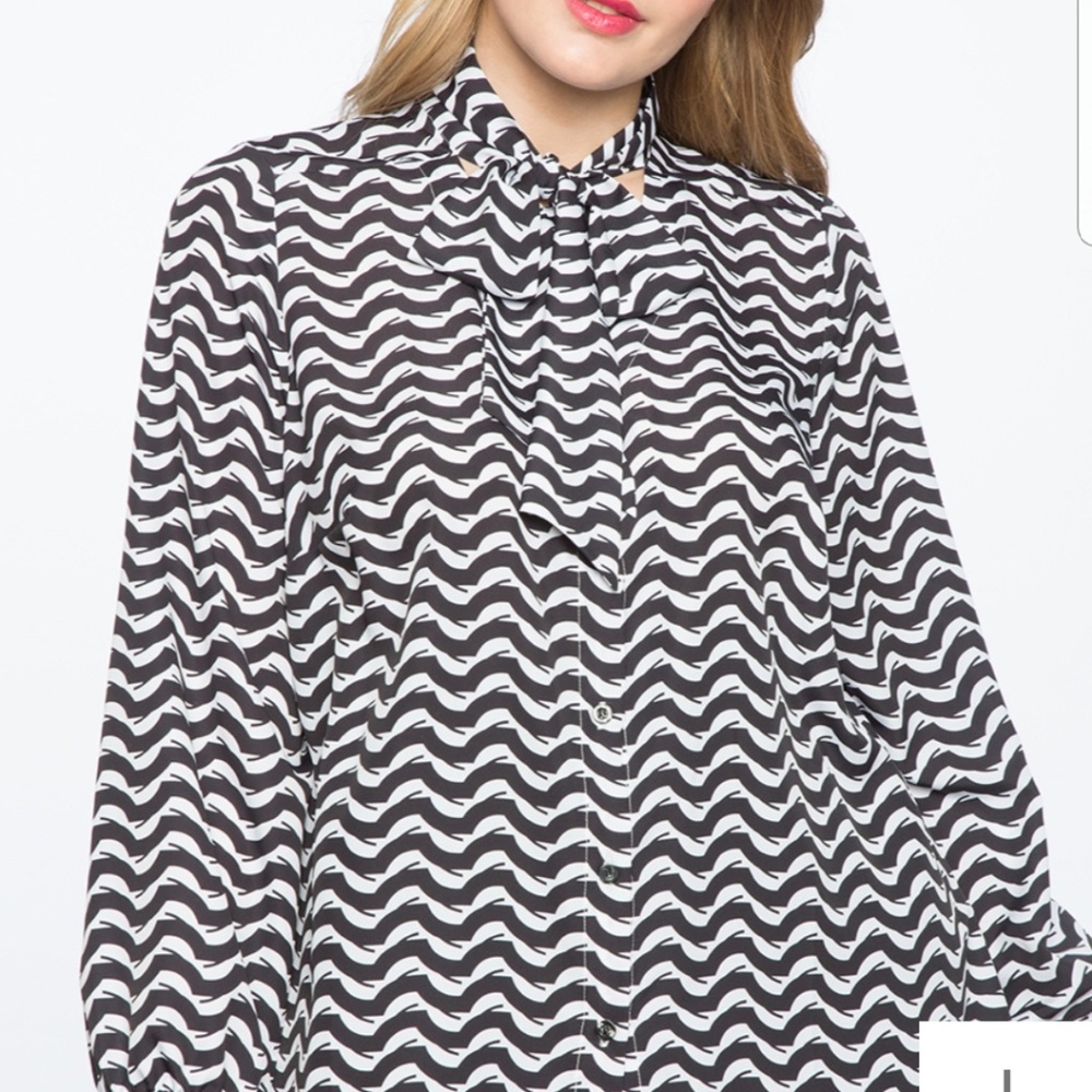 Eloquii Printed Contrast Bow Blouse